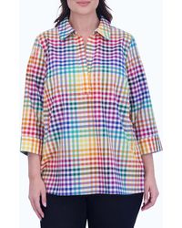 Foxcroft - Sophia Rainbow Gingham Three-quarter Sleeve Cotton Popover Shirt - Lyst