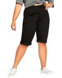 City Chic - High Waist Cuffed Denim Bermuda Shorts - Lyst