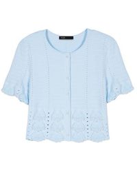 Maje - Pointelle Knit Short Sleeve Cardigan - Lyst