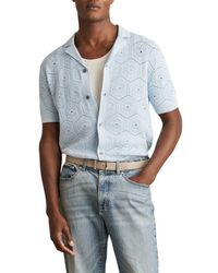 Reiss - Royce Open Stitch Button-Up Polo Sweater - Lyst