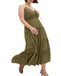 City Chic - Aiza Tiered Tie Front Sleeveless Maxi Dress - Lyst