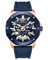Kenneth Cole - The Hollis Skeleton Automatic Silicone & Nylon Strap, 45Mm - Lyst