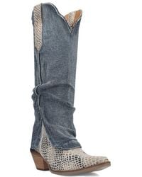 Dingo - Knee High Denim & Snakeskin Embossed Western Boot - Lyst
