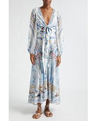 Camilla - Print Long Sleeve Silk Crepe Faux Wrap Dress At Nordstrom - Lyst