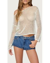 Edikted - Kalley Off The Shoulder Long Sleeve Mesh Top - Lyst