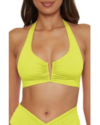 Becca - Shirred V-Wire Halter Bikini Top - Lyst