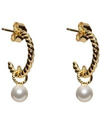 Argento Vivo Sterling Silver - Rope Textured Faux Pearl Drop Huggie Hoop Earrings - Lyst