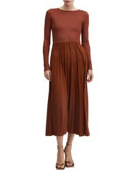 Mango - Long Sleeve Pleat Skirt Midi Dress - Lyst
