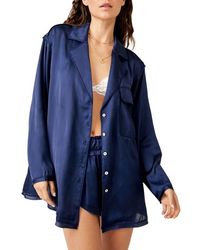 Free People - Like Honey Long-Sleeve Satin Pajama Shirt - Lyst