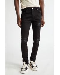 Amiri - Mx1 Leather Patch Ripped Skinny Jeans - Lyst