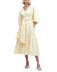 Barbour - Annie Puff Sleeve Linen & Cotton Midi Dress - Lyst