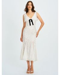 Miss Circle - Paola Peter Pan Collar Beaded Sequin Mermaid Midi Dress - Lyst
