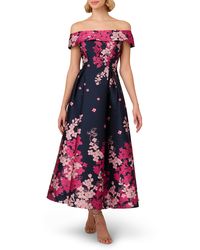 Adrianna Papell - Floral Off The Shoulder Jacquard Gown - Lyst