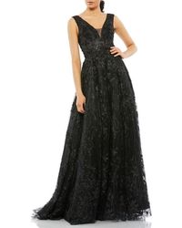 Mac Duggal - Floral Embroidered Illusion V-Neck A Line Gown - Lyst