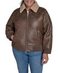 Levi's - Faux Shearling Trim Faux Leather Western Bomber Jacket - Lyst