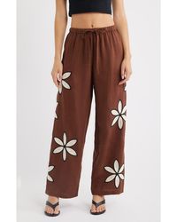 Rails - Emmie Embroidered Floral Drawstring Linen Pants - Lyst