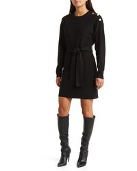 Charles Henry - Long Sleeve Belted Mini Sweater Dress - Lyst