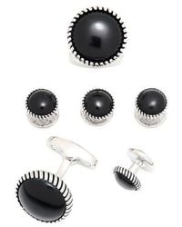 Link Up - Classic Round Gemstone Cufflinks And Tuxedo Studs With Textured Border - Lyst