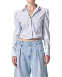 Citizens of Humanity - Nia Puff Shoulder Long Sleeve Crop Button-up Shirt - Lyst