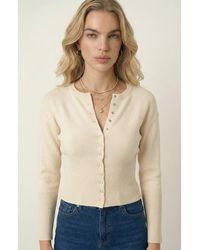 Modenaire - Fitted Pearlized Buttoned Ribbed Cardigan - Lyst