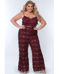 Sydney's Closet - Spaghetti Strap Sequin Fringe Plus Size Jumpsuit - Lyst