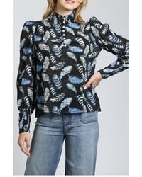 Apny - Feather Print Puff Shoulder Long Sleeve Shirt - Lyst