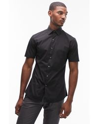 TOPMAN - Slim Fit Short Sleeve Stretch Cotton Button-up Shirt - Lyst