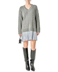 English Factory - Long Sleeve Pleated Mixed Media Sweater Dress - Lyst