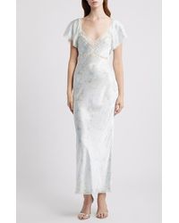 LoveShackFancy - Eline Floral Print Lace Trim Silk Maxi Dress - Lyst