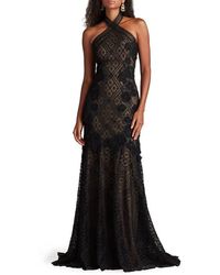Tadashi Shoji - Embroidered Sequin Lace Halter Neck Gown - Lyst