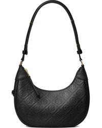 Tory Burch - T Monogram Pebble Leather Crescent Shoulder Bag - Lyst
