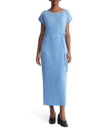 Lafayette 148 New York - Belted Plissé Recycled Polyester Satin Dress - Lyst