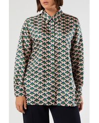 Marina Rinaldi - Yelina Geometric Print Silk Button-Up Shirt - Lyst