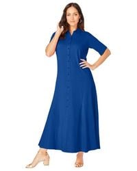 Jessica London - Stretch Cotton Button Front Maxi Dress - Lyst