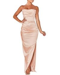 House Of Cb - Adrienne Satin Strapless Gown - Lyst