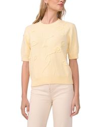 Vince Camuto - Floral Appliqué Cotton Blend Sweater - Lyst