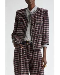 St. John - Windowpane Check Mixed Media Crop Jacket - Lyst