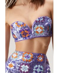 Nasty Gal - '70s Floral Sequin Strapless Bralette Top - Lyst