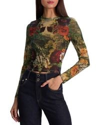 Alice + Olivia - Delaina Printed Long Sleeve Mesh Top - Lyst