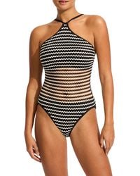 Seafolly - Mesh Effect High Neck Dd-cup Underwire One-piece Swimsuit - Lyst