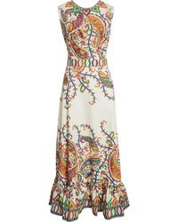 Etro - Floral Paisley Belted Cotton Poplin Fit & Flare Dress - Lyst