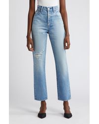 Moussy - Cliffdale Ripped High Waist Straight Leg Jeans - Lyst