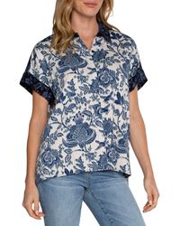 Liverpool Los Angeles - Contrast Print High-low Short Sleeve Button-up Shirt - Lyst