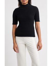 Anne Klein - Mock Neck Short Sleeve Cotton Blend Sweater - Lyst