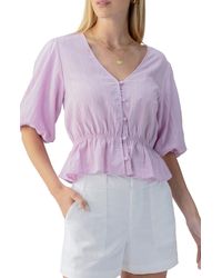 Sanctuary - Puff Sleeve Cotton Dobby Button-up Top - Lyst