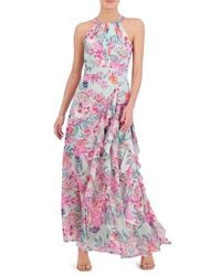 Eliza J - Floral Print Asymmetric Ruffle Sleeveless Maxi Dress - Lyst