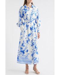 MELLODAY - Floral Print Belted Long Sleeve Maxi Shirtdress - Lyst
