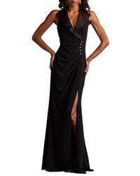 Tadashi Shoji - Sleeveless Crepe Tuxedo Gown - Lyst