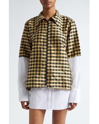 Coming of Age - Gingham Layered Look Silk Zip-up Shirt - Lyst