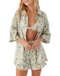 O'neill Sportswear - Olivia Leaf Print Cotton Cover-up Shirt - Lyst